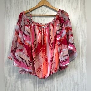 Ramy Brook Printed Clay Off-Shoulder Silk Blouse Size L NWT